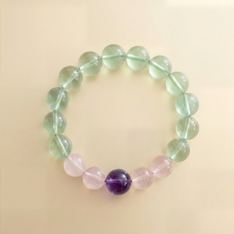 Serene Spring — Natural Pink Quartz Prehnite Lavender Amethyst Crystal Bracelet for Peace of Mind | Auric Healing
