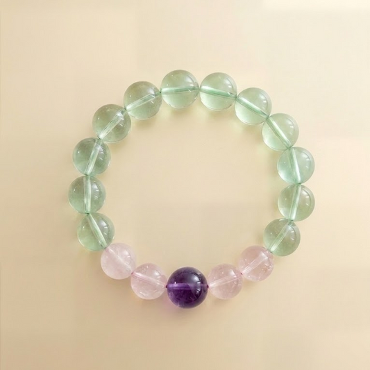 Serene Spring — Natural Pink Quartz Prehnite Lavender Amethyst Crystal Bracelet for Peace of Mind | Auric Healing