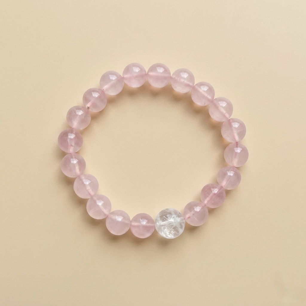 Blossom Path — Natural Ice Clear Pink Quartz & Snow Phantom Quartz Bracelet for Self-Love & Healing | Auric Healing