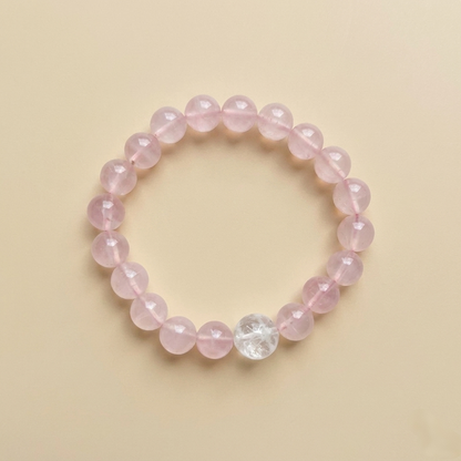 Blossom Path — Natural Ice Clear Pink Quartz & Snow Phantom Quartz Bracelet for Self-Love & Healing | Auric Healing