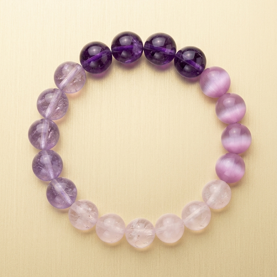 Violet Zenith — Natural Kunzite Lavender Amethyst Uruguayan Amethyst & Pink Quartz Bracelet for Intuition & Clarity | Auric Healing