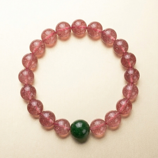True Heart Pure Jade — Natural Strawberry Quartz & Hetian Jade Bracelet for Attracting Love & Romance | Auric Healing