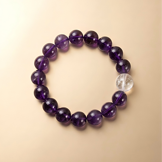 Purple Origin — Natural Uruguayan Amethyst & Snow Phantom Quartz Bracelet for Intuition & Clarity | Auric Healing